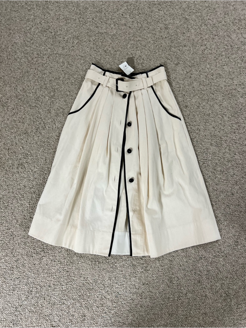 J. Crew Cream A-Line Midi Skirt with Black Trim and Belt